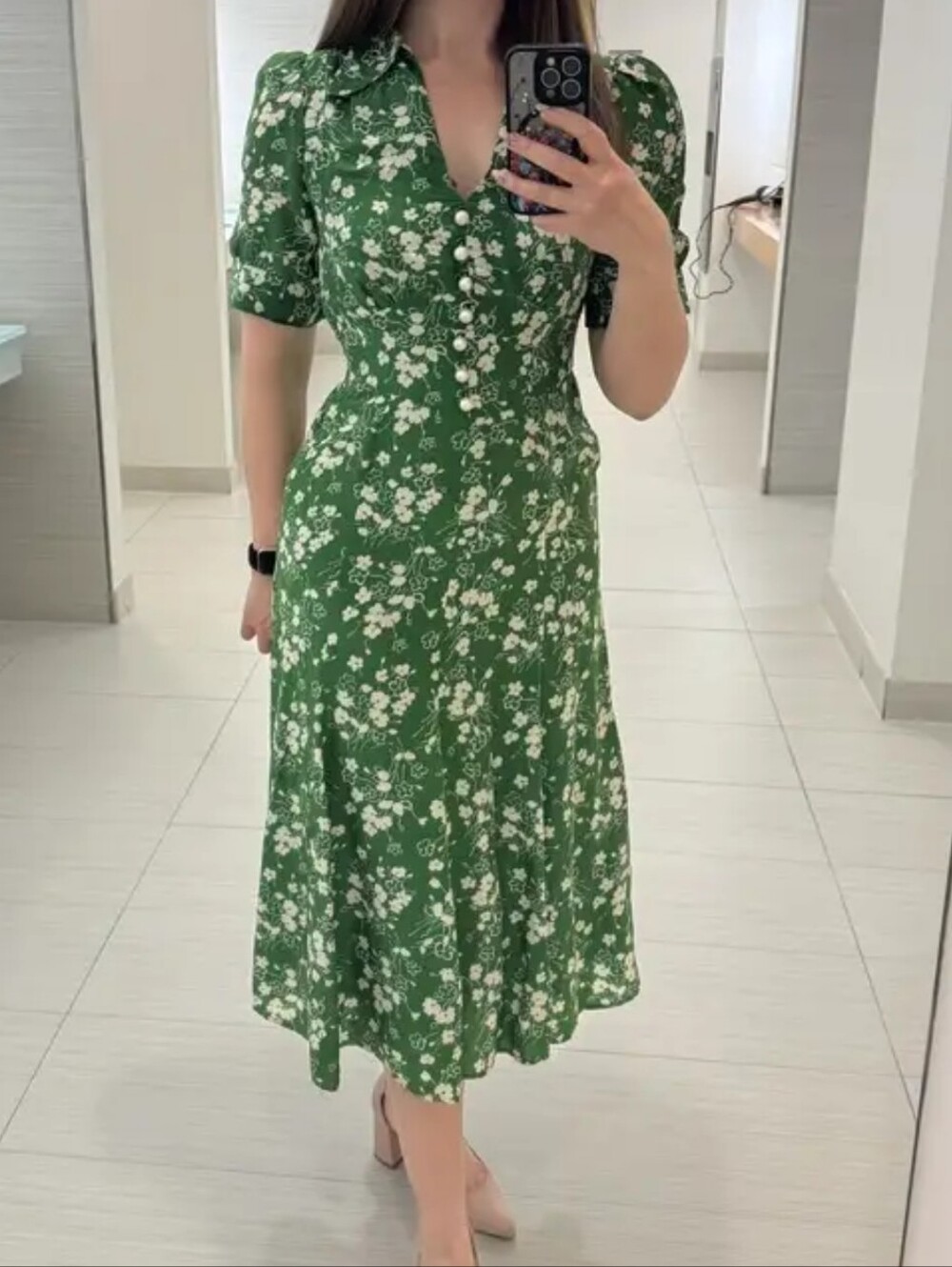 LK Bennet Silk Sophie Wildflower Dress Green White Midi 2 XS Summer Boho Maxi - Picture 4 of 16